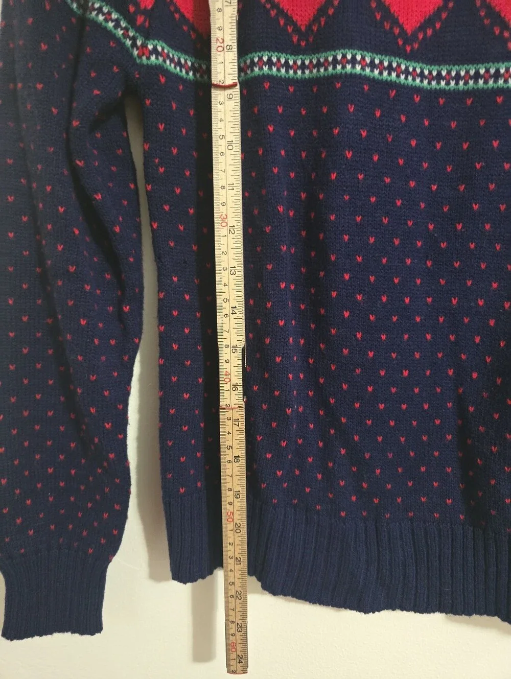 Vintage Wool Heart Sweater Navy Blue Size XS Grandma Cottagecore